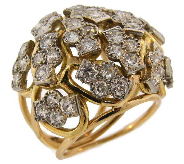 Seaman Schepps Diamond Yellow Gold Platinum Ring, 1950s