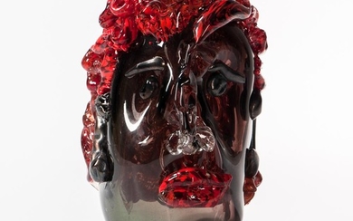 Man with Red Hair Art Glass Sculpture Attributed to Evan Binkley, U.S. Virgin Islands, 2000, titled and dated, ht. 10, wd. 6 1/4, dp. 8