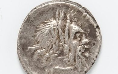 Roman Republic, D. Junius Silanus AR Denarius, with bearded Silanus, Cr. 337, 3.87 grams.