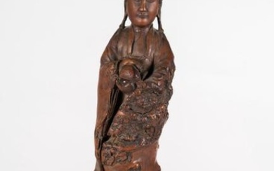Arte Cinese A root wood sculpture of Guanyin China