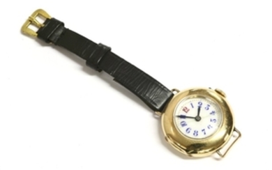 An Edwardian gold mechanical fob watch, with engraved initials verso, dated 1903, (one strap ...
