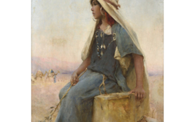MILE AUGUSTE PINCHART (1842-1924) JEUNE TUNISIENNE ASSISE YOUNG SEATED TUNISIAN...