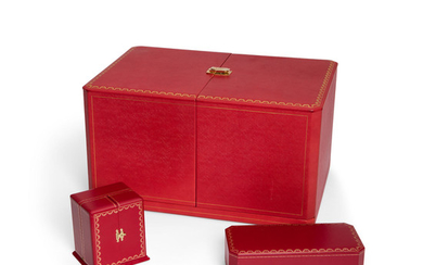 A Group of Three Cartier Tooled Red Leather Boxes