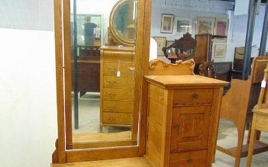 Oak vanity cabinet, oak vanity with large mirror and