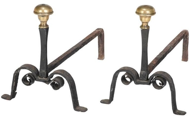 Rare William and Mary Brass and Iron Andirons