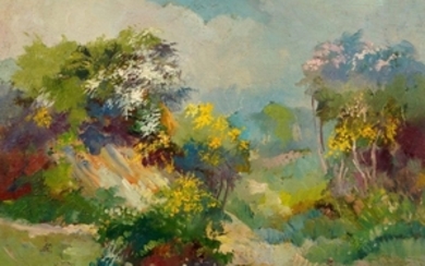 Robert Dumont-Smith, British 1908-?- Garden landscape; oil...