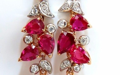 10.88ct Natural Red No Heat Ruby Diamond Dangle Earrings 18kt Unheated Ref 12306