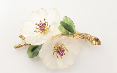 14 kt gold brooch "Cherry blossom" with rubies,...