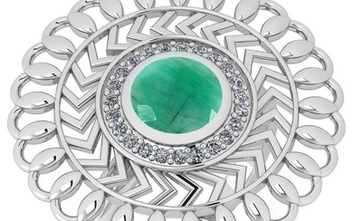 1.43 Ctw I2/I3 Emerald And Diamond 14K White Gold Antique Style Wedding Ring