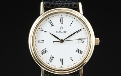 14K Concord White Roman Dial with Date Quartz Wristwatch