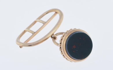 14K Watch Fob Set With Blood Stone