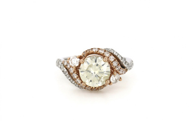 14K White & Rose Gold Diamond, Trilogy Statement Ring. The...