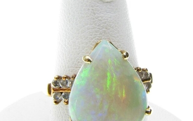14K Yellow Gold Vintage Opal, Diamond Ring