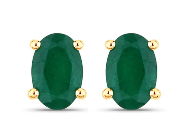14KT Yellow Gold 0.90ctw Zambian Emerald Earrings