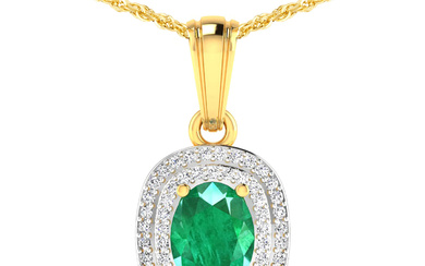 14KT Yellow Gold 1.00ct Emerald and Diamond Pendant with Chain