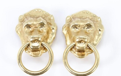 14KY Gold Lion's Head Knocker Earrings