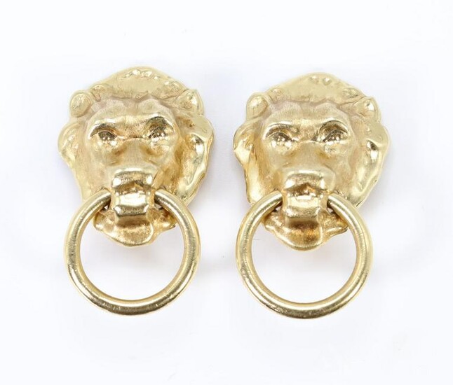 14KY Gold Lion's Head Knocker Earrings