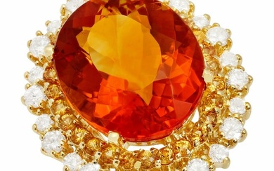 14k Yellow Gold 10.07ct Citrine 0.64ct Yellow Sapphire 0.96ct Diamond Ring