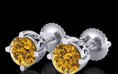 1.5 ctw Intense Fancy Yellow Diamond Art Deco Earrings 18k White Gold