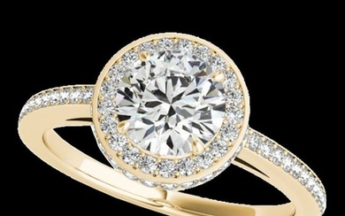 1.55 ctw Certified Diamond Solitaire Halo Ring 10k Yellow Gold