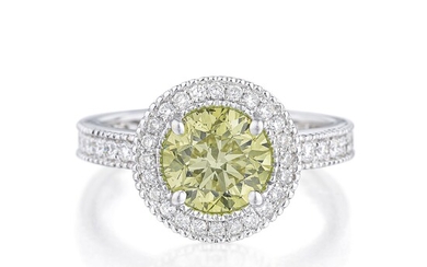 1.60-Carat Fancy Brownish Greenish Yellow Diamond Halo Ring, GIA Certified