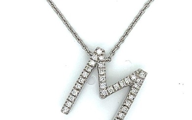 18K White Gold Diamond M Necklace