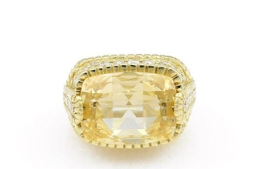 18K YG Judith Ripka Vivid Yellow Quartz Diamond Ring