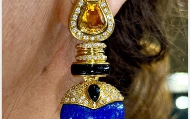 18K Yellow Gold Lapis Lazuli & Citrine Earrings