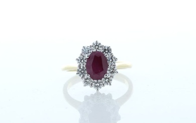 18ct Yellow Gold Oval Cluster Claw Set Diamond And Ruby Ring (R1.64) 1.00 Carats