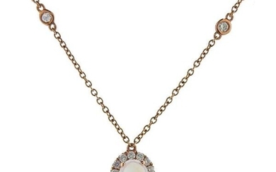 18k Rose Gold Diamond Moonstone Pendant Necklace