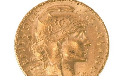 1907 FRANCE 20 FRANCS GOLD COIN, ROOSTER