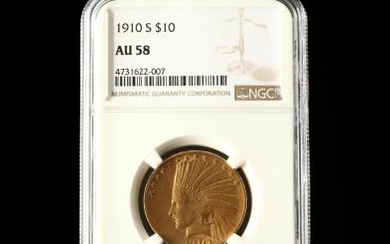 1910-S $10 Indian Head Gold Eagle, NGC AU58