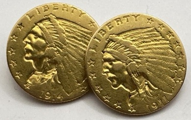 1911 & 1914-D US $2 1/2 Indian Head Gold Coins