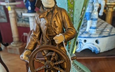 1920's Metal & Resin Sailor at Ships Wheel Sculpture