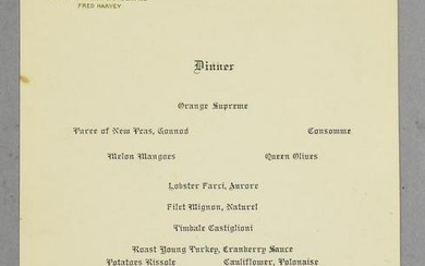 1922 Fred Harvey Santa Fe California Ltd Dining Car Menu