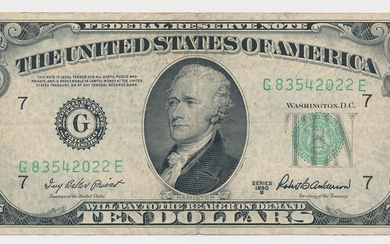 1950B $10.00 FEDERAL RESERVE NOTE, INVERTED REVERSE