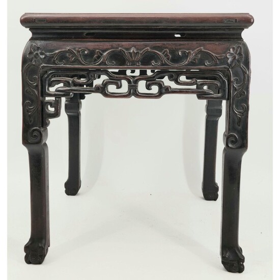 19th C Chinese Carved Rosewood Table Marble Top