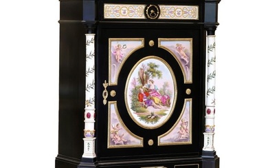 19th C. Louis XVI Ebonized KPM Porcelain Plaques Cabinet