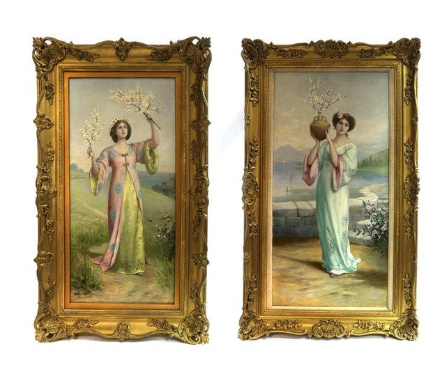 19th C. Pair of Large British Framed Oil on Canvas