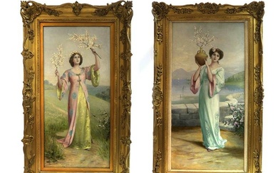 19th C. Pair of Large British Framed Oil on Canvas
