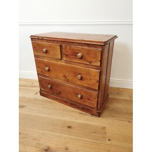 19th C. stripped pine chest of drawers with two short drawer...