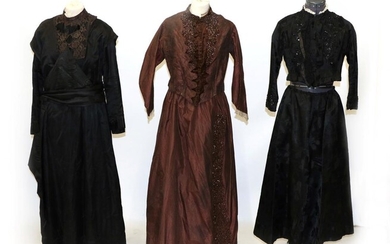 19th Century Black Figured Silk Two Piece including a full...