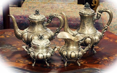 19th century German silver coffee tea set, four pieces with mark