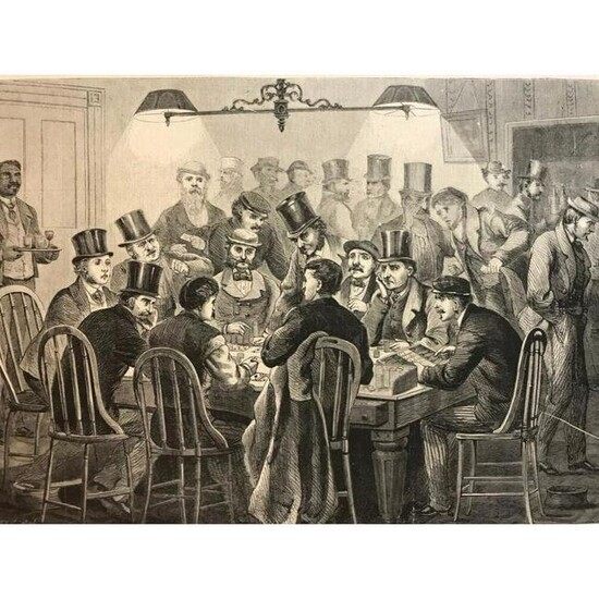 19thc Engraving, Card Gambling, New York