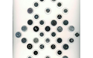 2 CARDS OF DIV 1 & 3 BLACK GLASS SILVER LUSTER BUTTONS
