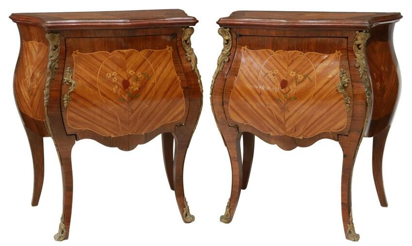 (2) LOUIS XV STYLE MARQUETRY BEDSIDE CABINETS