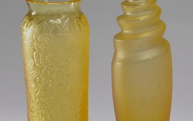 (2) Lalique France amber crystal vases, marked