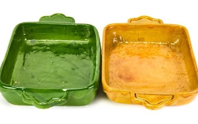 2 Mustard & Green Glazed Serving / Baking Trays