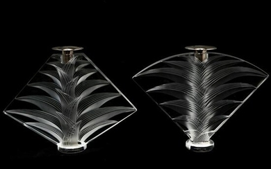 (2 Pc) Lalique "Ravelana" Crystal Candlesticks