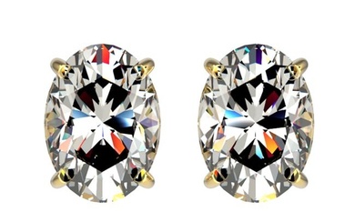 2 ctw Certified VS/SI Quality Oval Diamond Stud Earrings 10k Yellow Gold